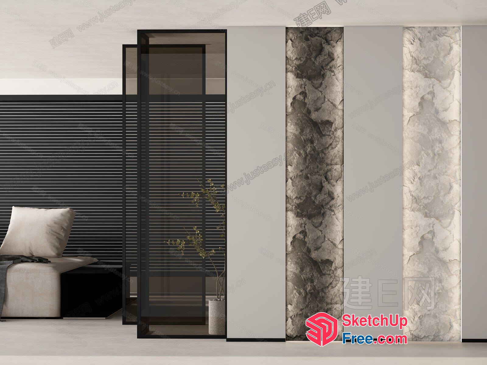 Modern Minimalist Interior Design With Sleek Pillars 3D SketchUp File