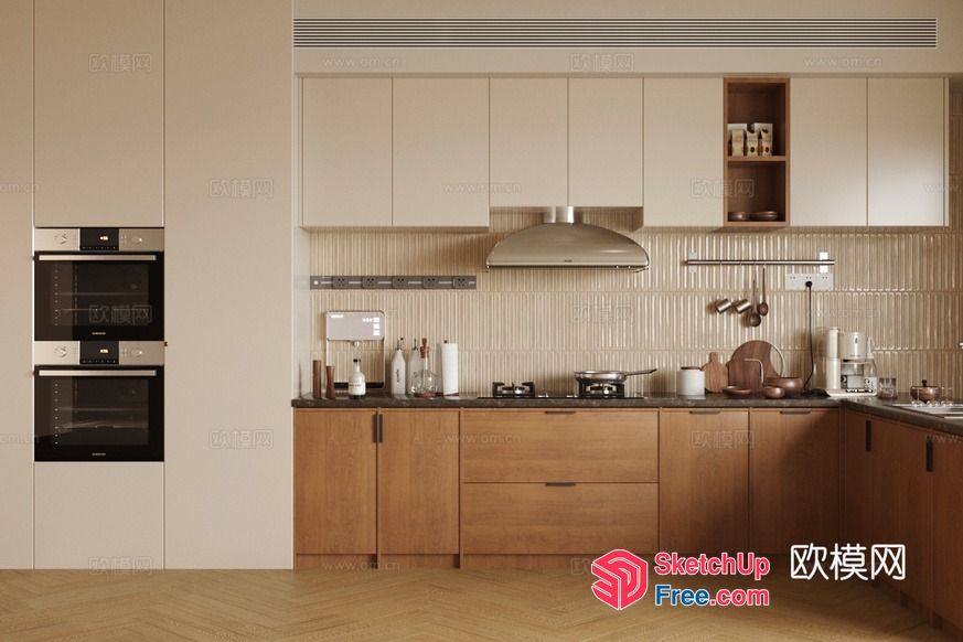 Modern Kitchen Interior With Wood Accents And Stainless Steel Appliances 3D SketchUp File