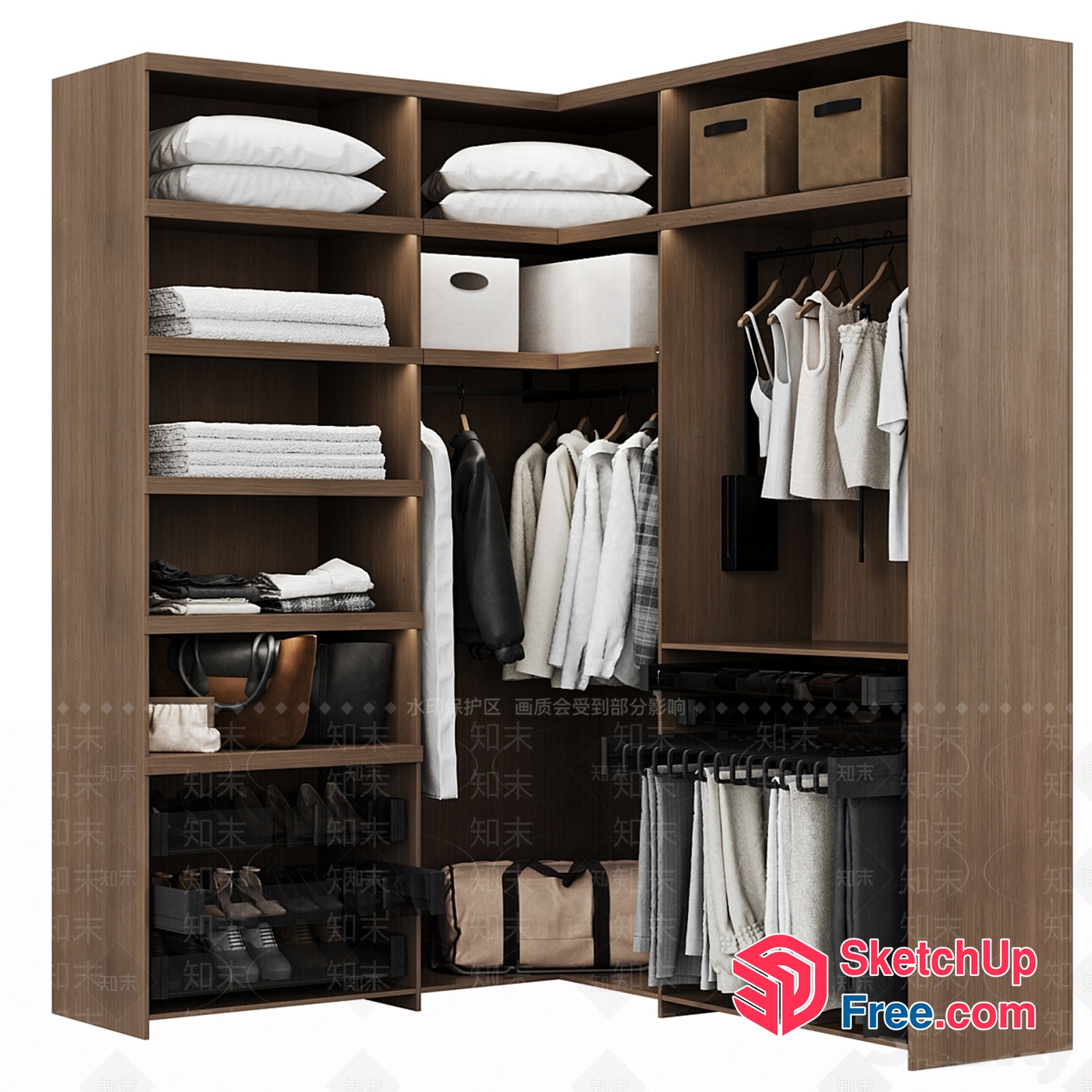 Modern Brown Wood Closet With Storage And Hanging Space 3D SketchUp File