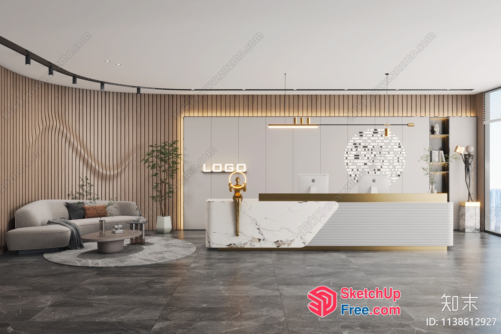Modern Reception Area With Elegant Marble And Gold Accents 3D SketchUp File