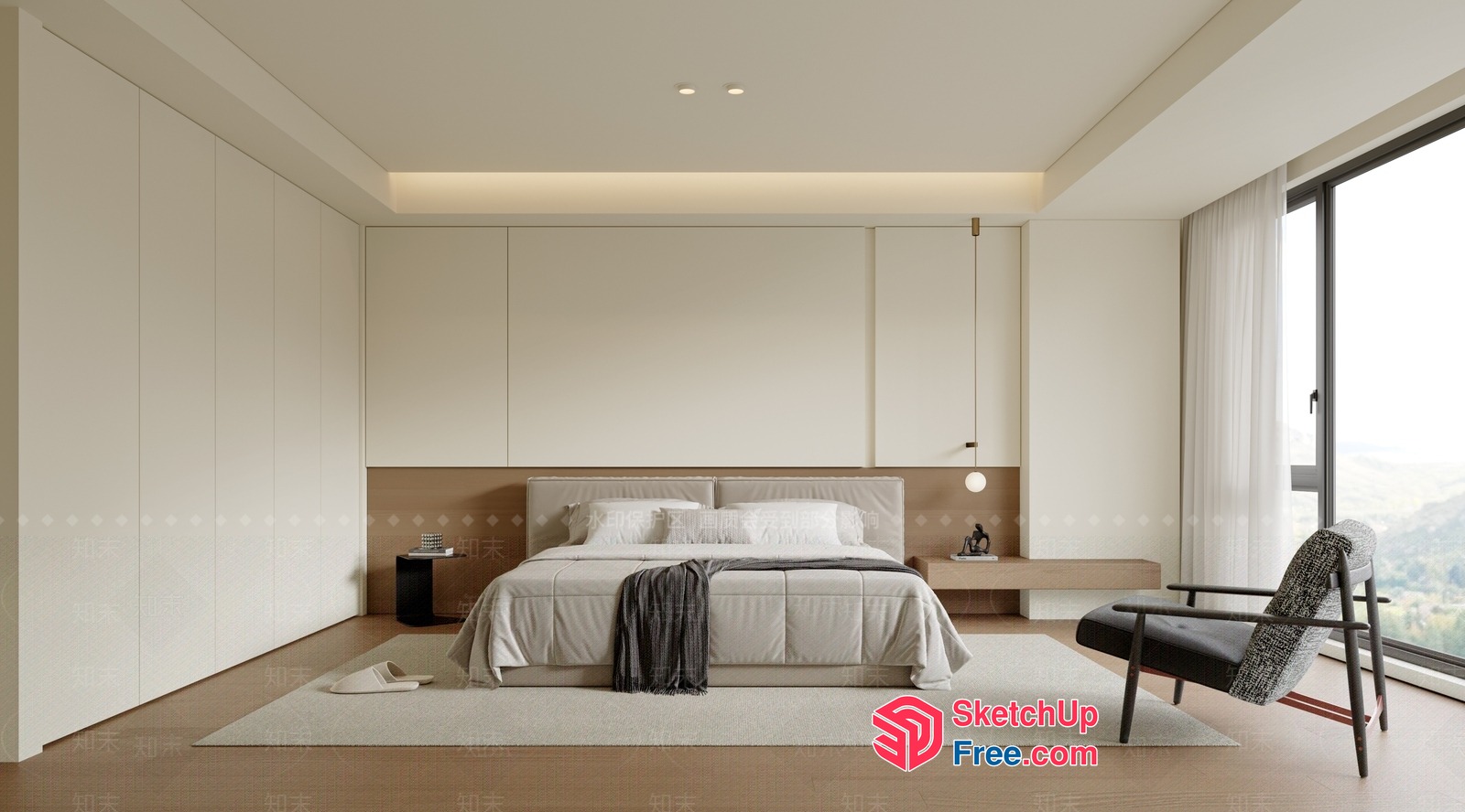 Minimalist Japanese Style Bedroom Interior 3D SketchUp File