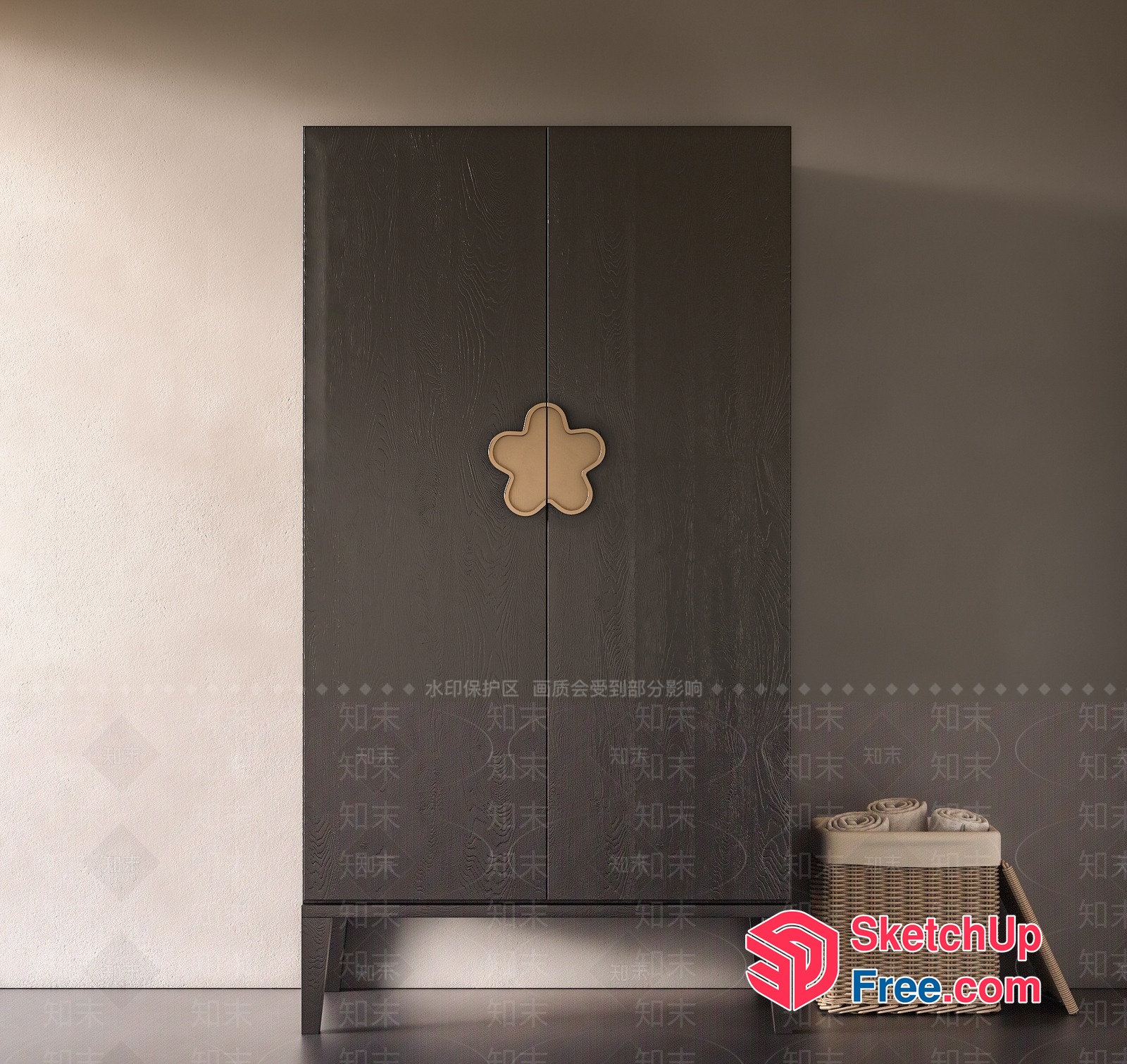 Elegant Wood Door With Unique Flower-Shaped Handle 3D SketchUp File