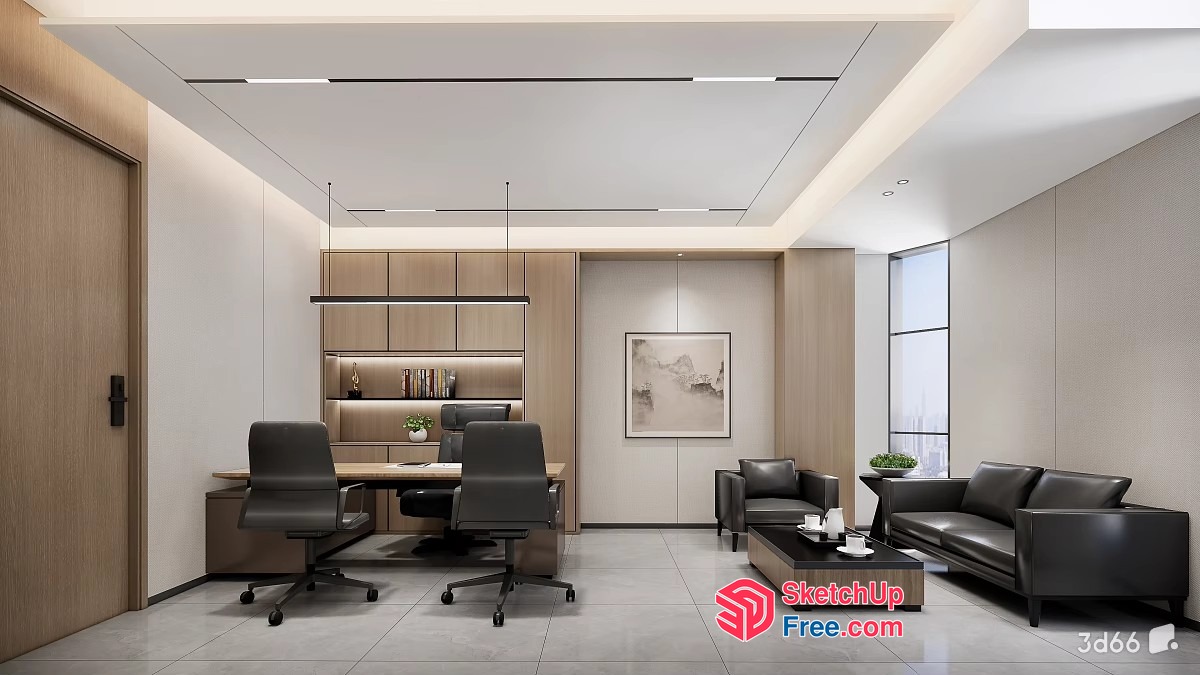 Modern Office Space With Neutral Tones And Natural Light 3D SketchUp File