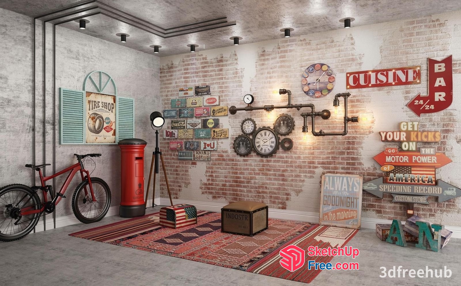 Industrial Chic Garage Decor 3D SketchUp File