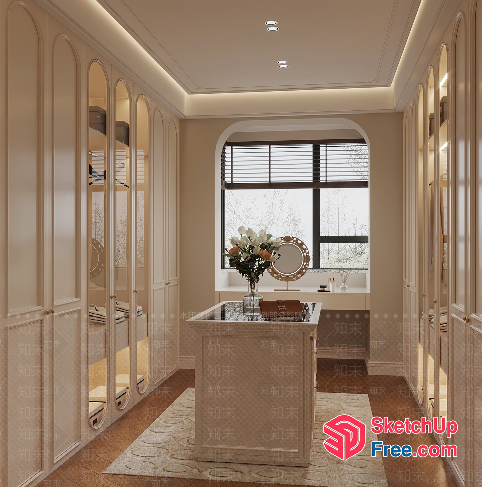 Elegant White Wardrobe And Dressing Table 3D SketchUp File