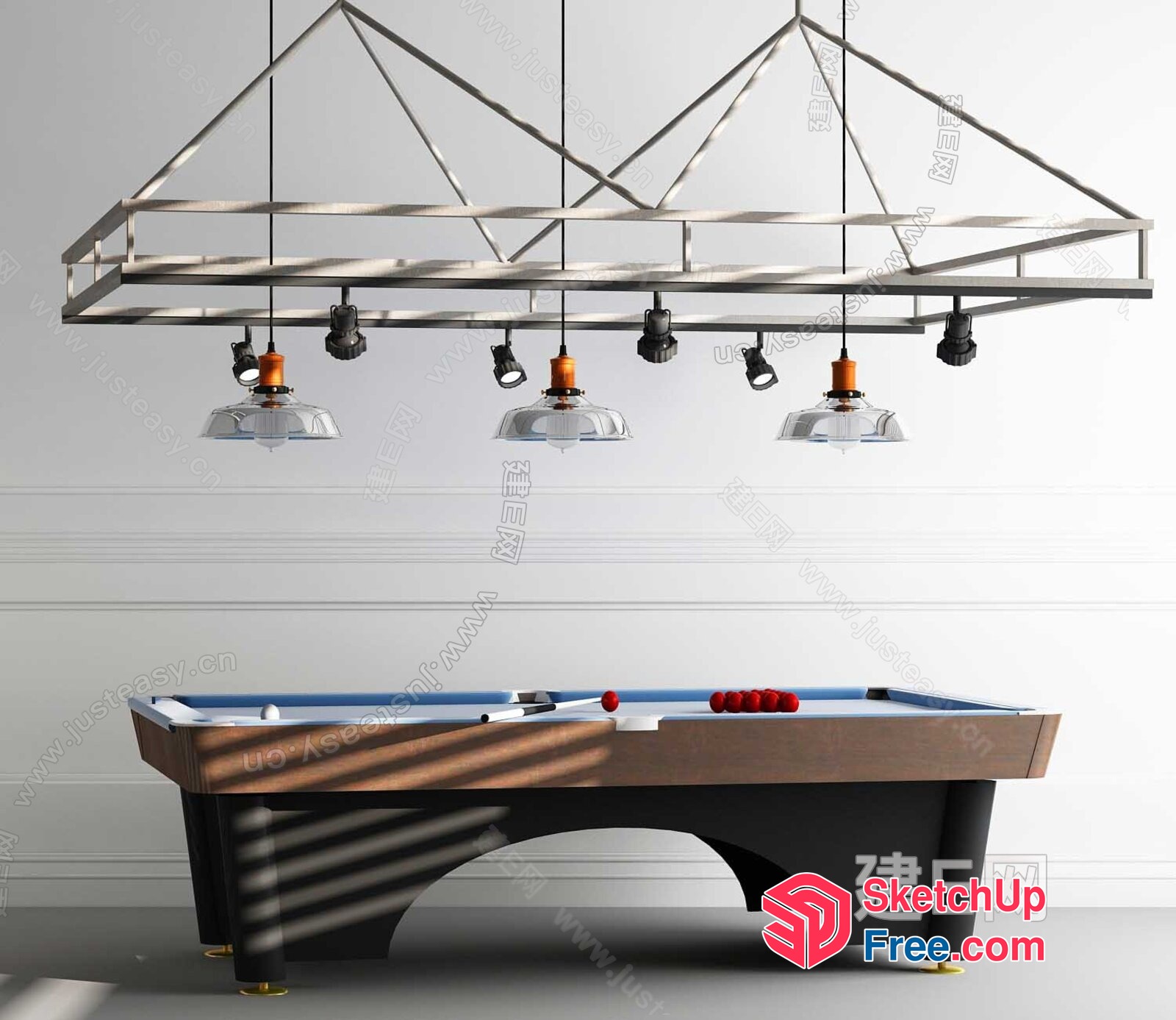 Modern Billiard Table With Hanging Light Fixture 3D SketchUp File