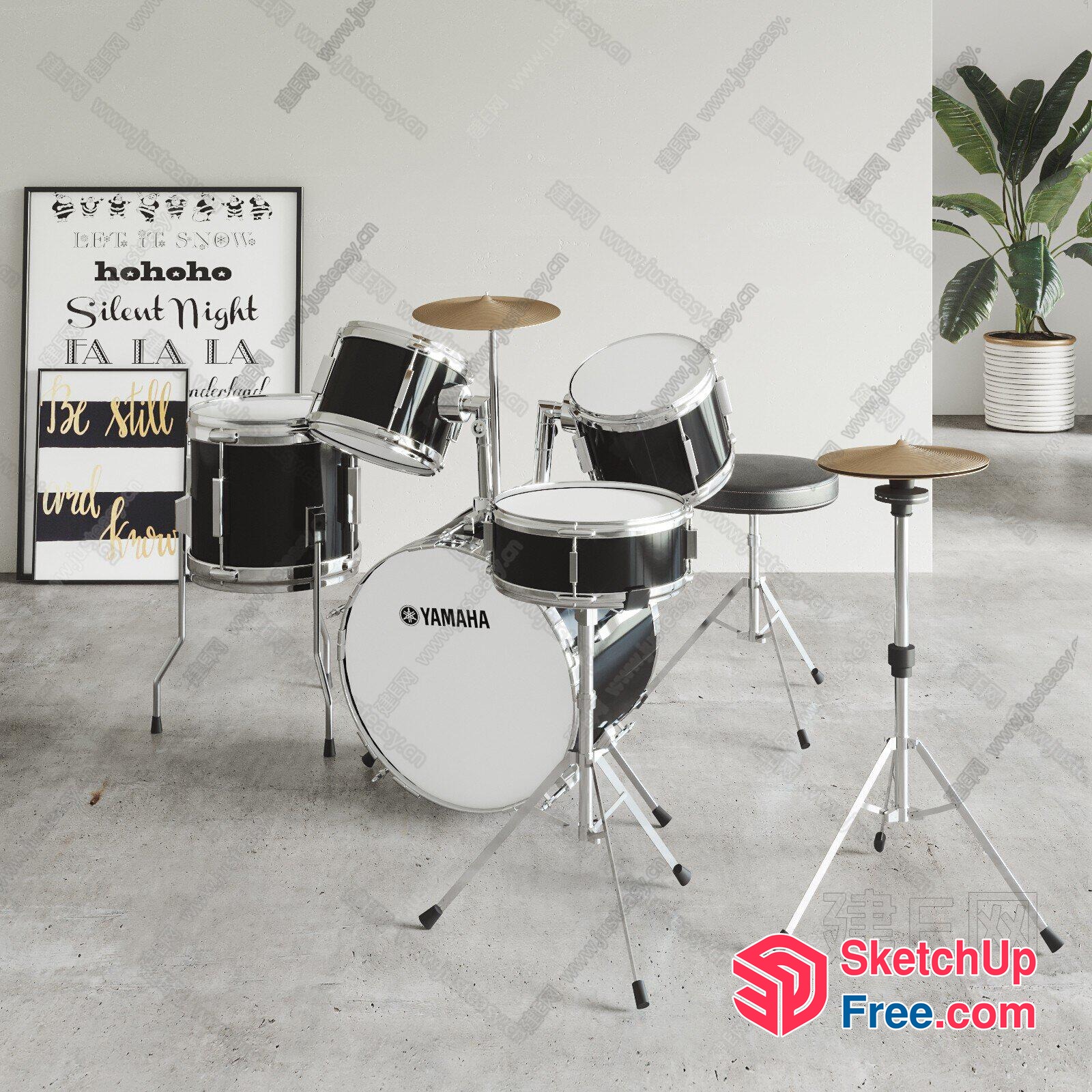 Black And White Yamaha Drum Set 3D SketchUp File