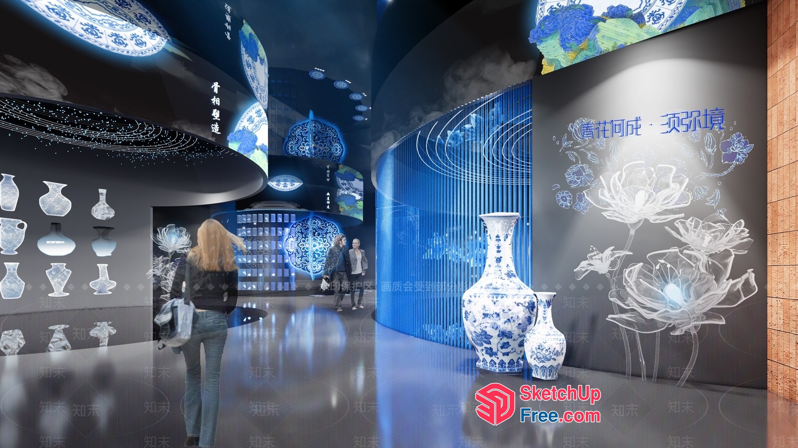 Blue And White Porcelain Decorative Art Gallery 3D SketchUp File