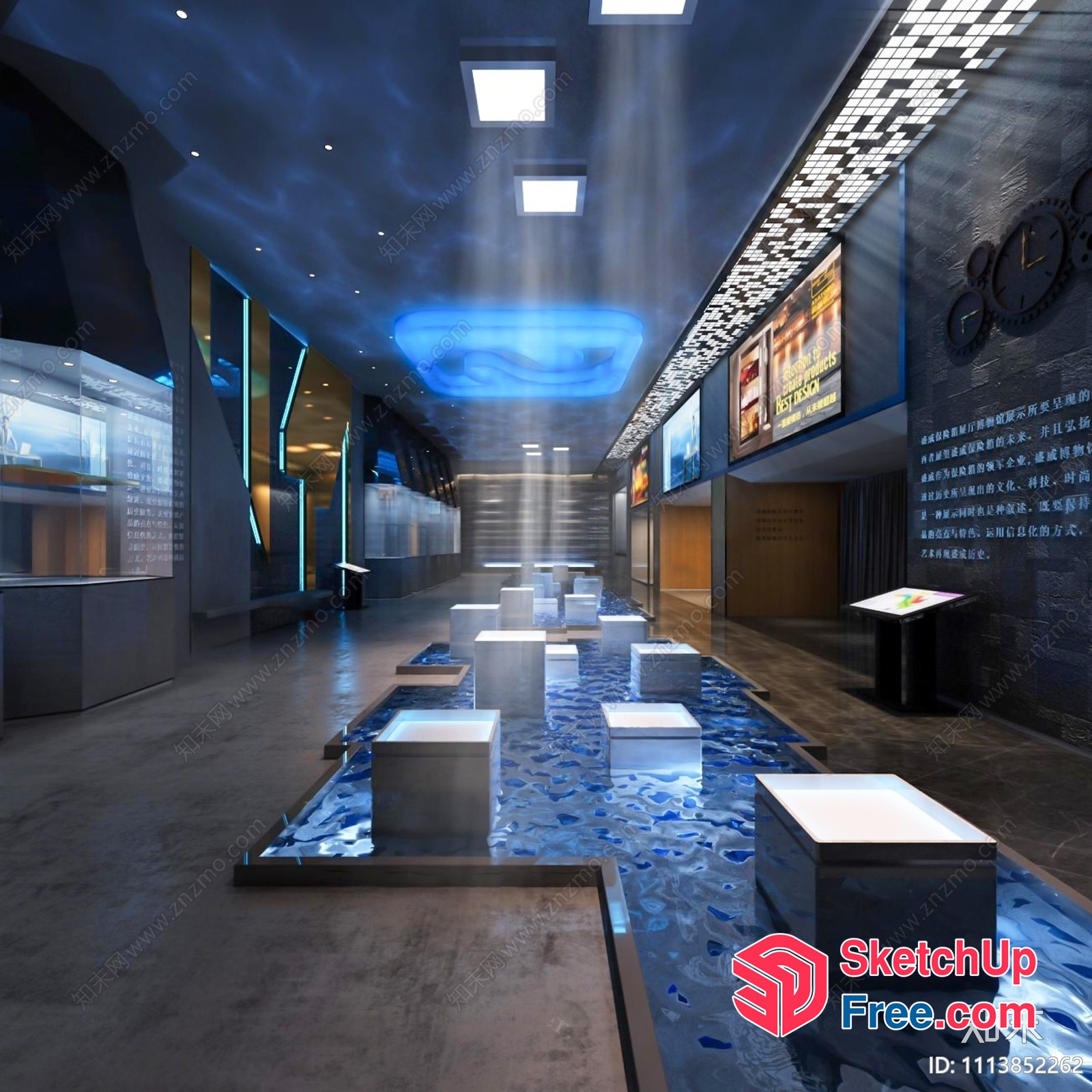 Modern Water Feature Display In A Contemporary Gallery 3D SketchUp File