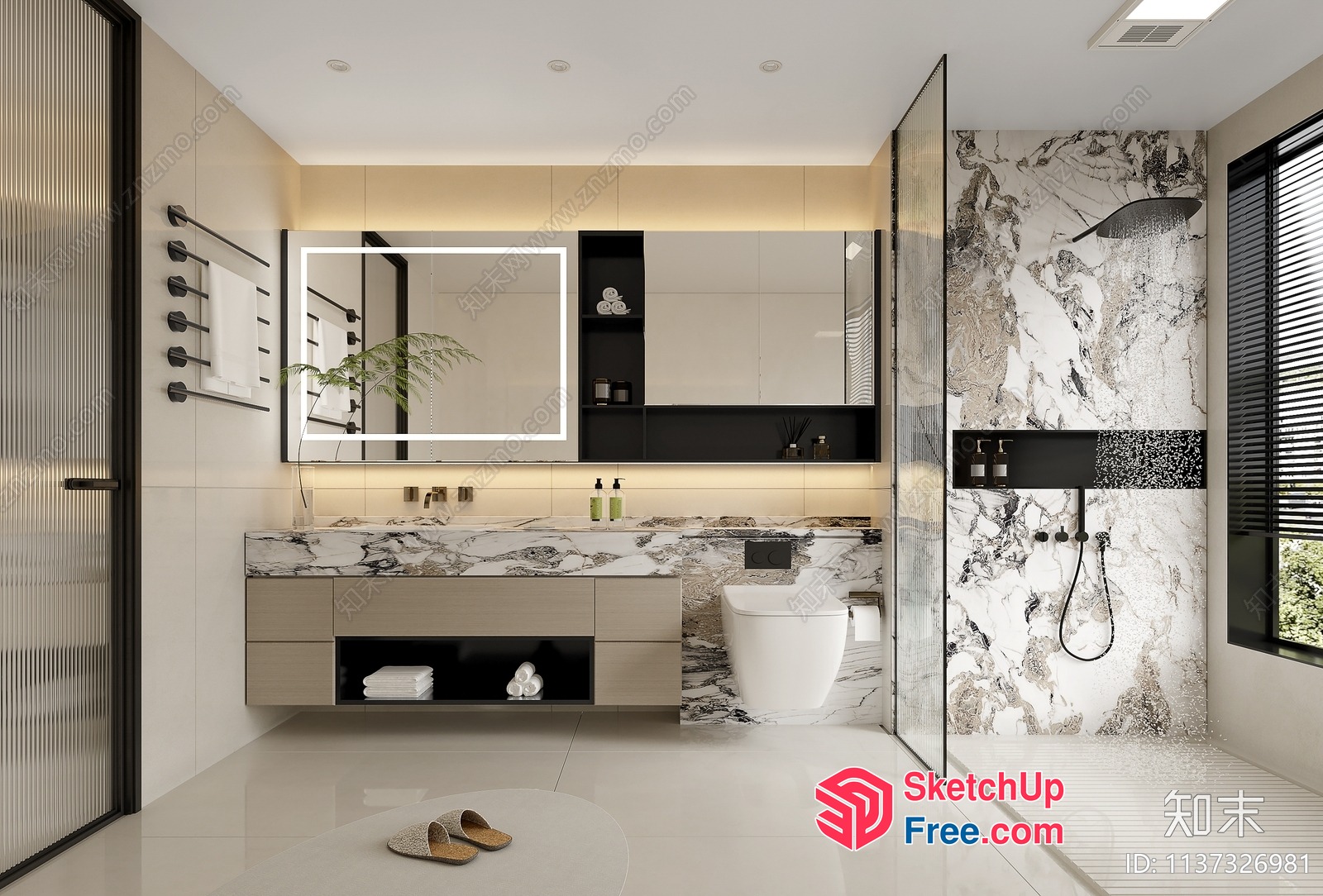Luxurious Modern Bathroom With Marble Accents 3D SketchUp File