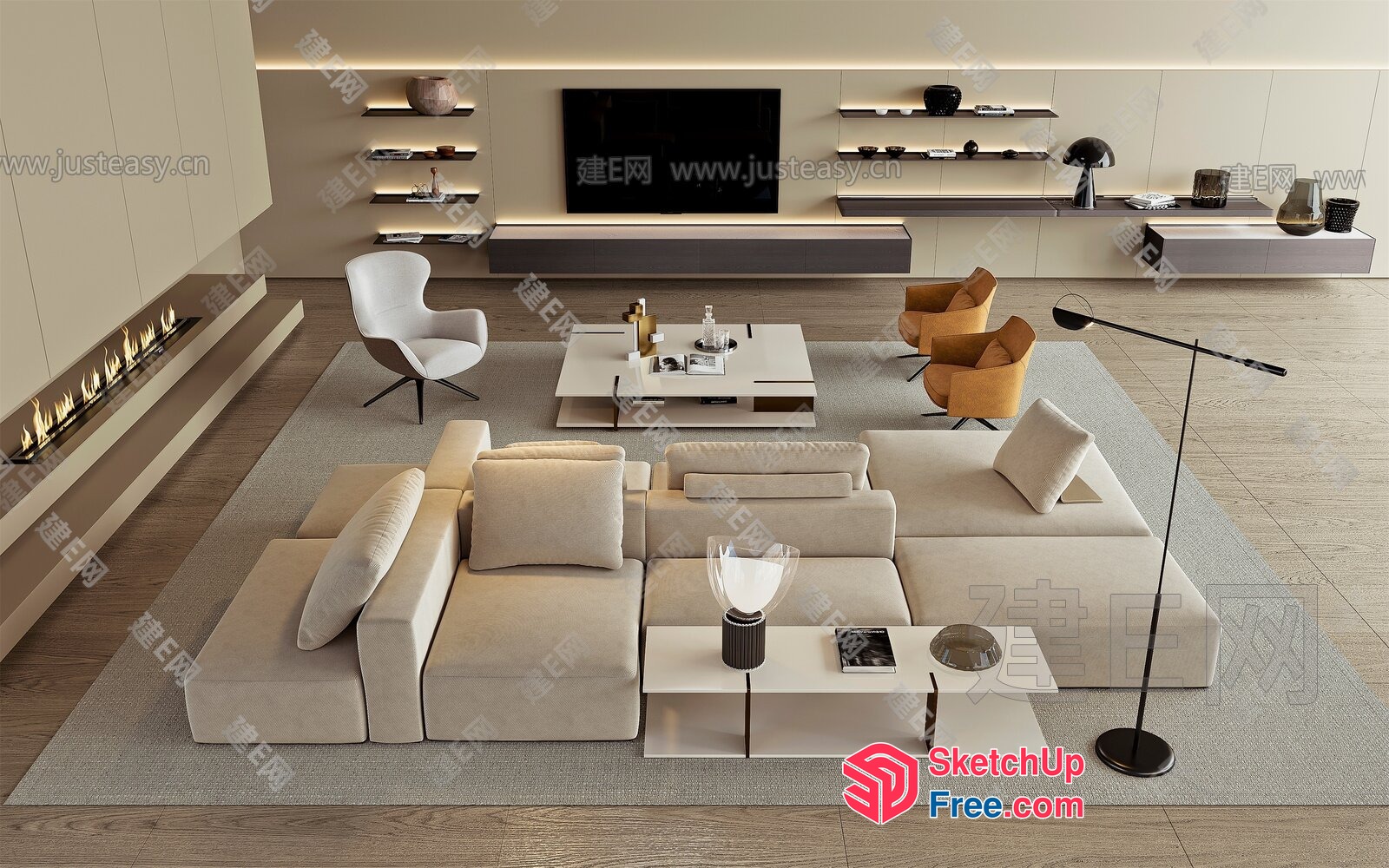 Modern Minimalist Living Room With Neutral Tones And Clean Lines 3D SketchUp File