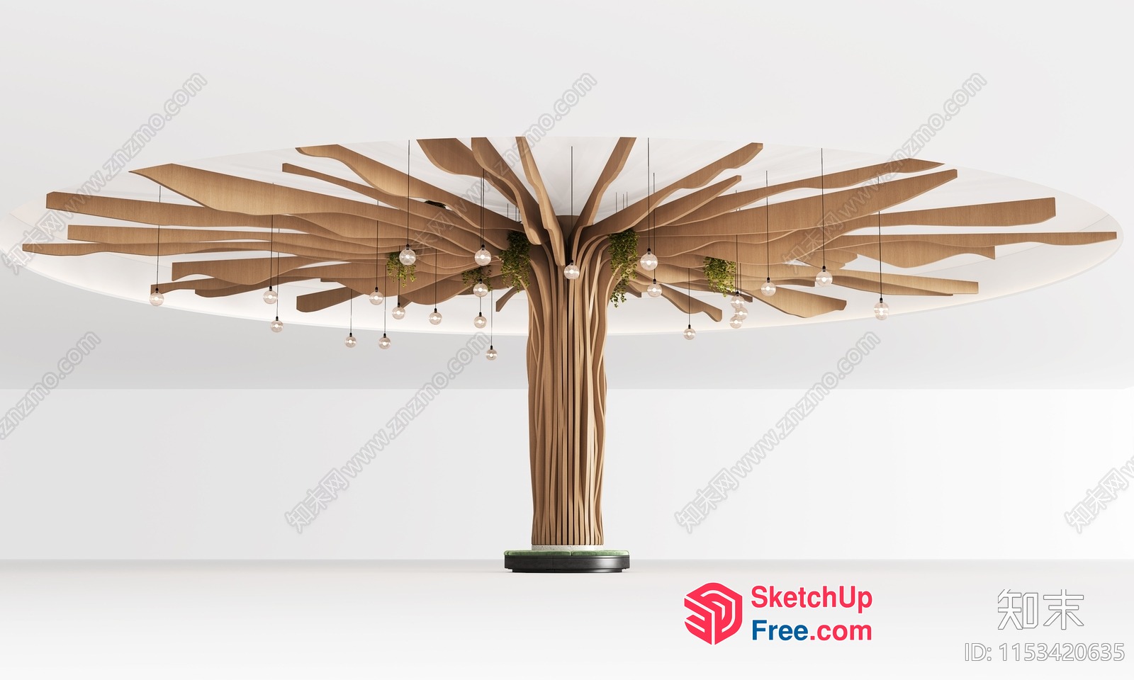 Tree-Inspired Ceiling Design With Hanging Lights And Decorative Balls 3D SketchUp File