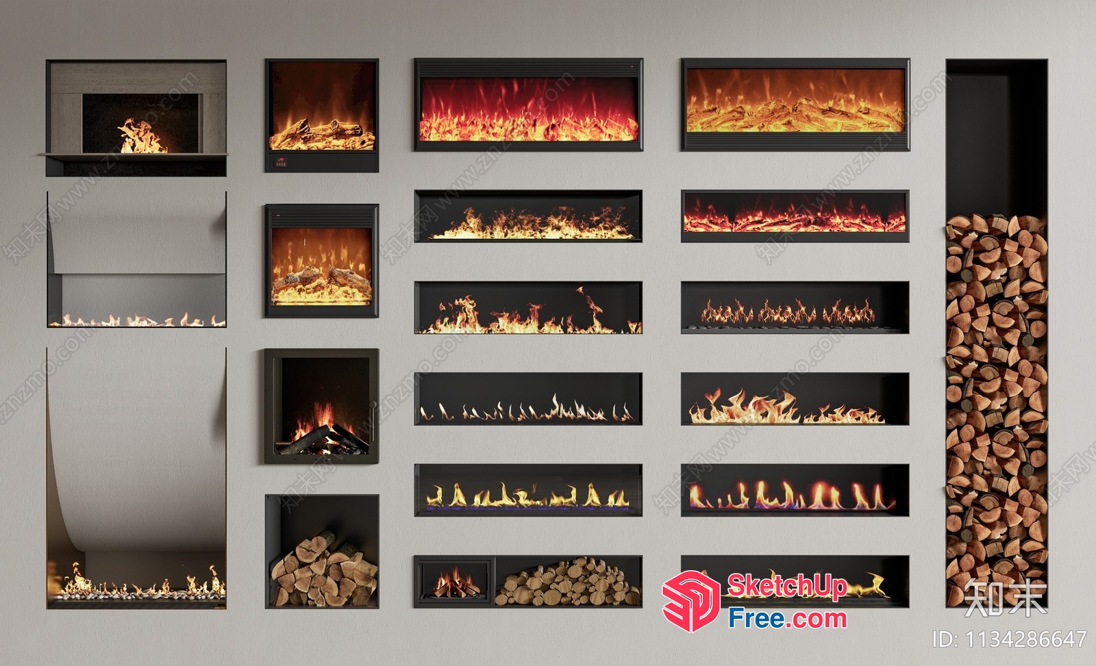 Wall-Mounted Fireplace Options 3D SketchUp File