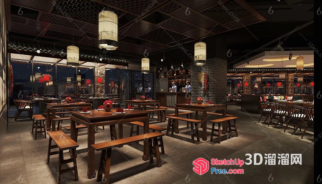 Traditional Asian Restaurant Interior Design 3D SketchUp File