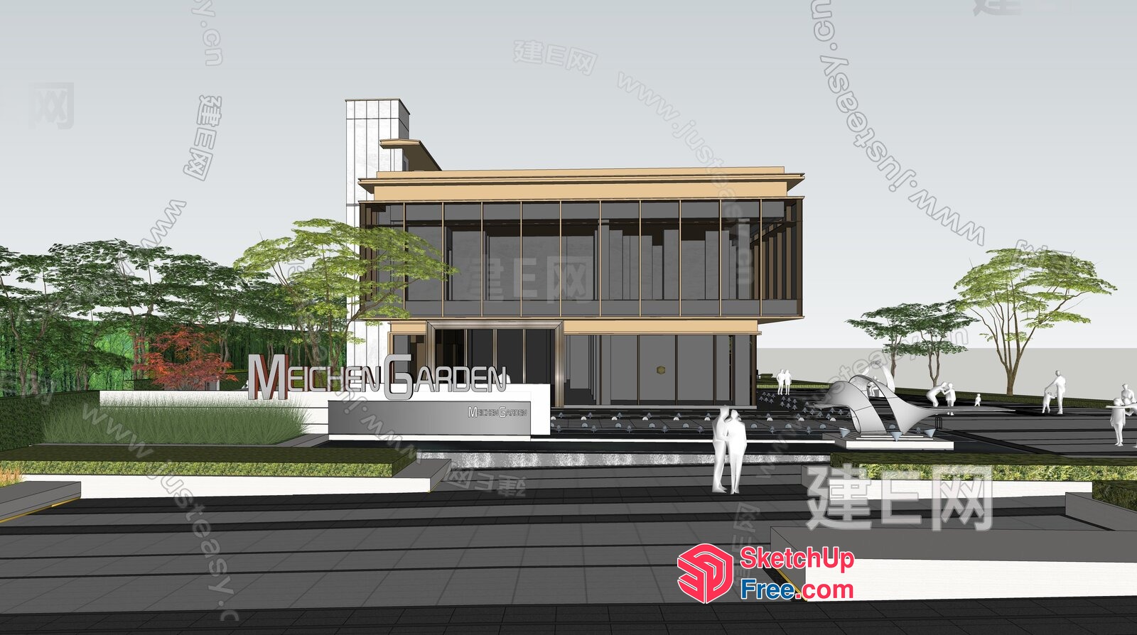 Modern Glass House Exterior With Greenery 3D SketchUp File