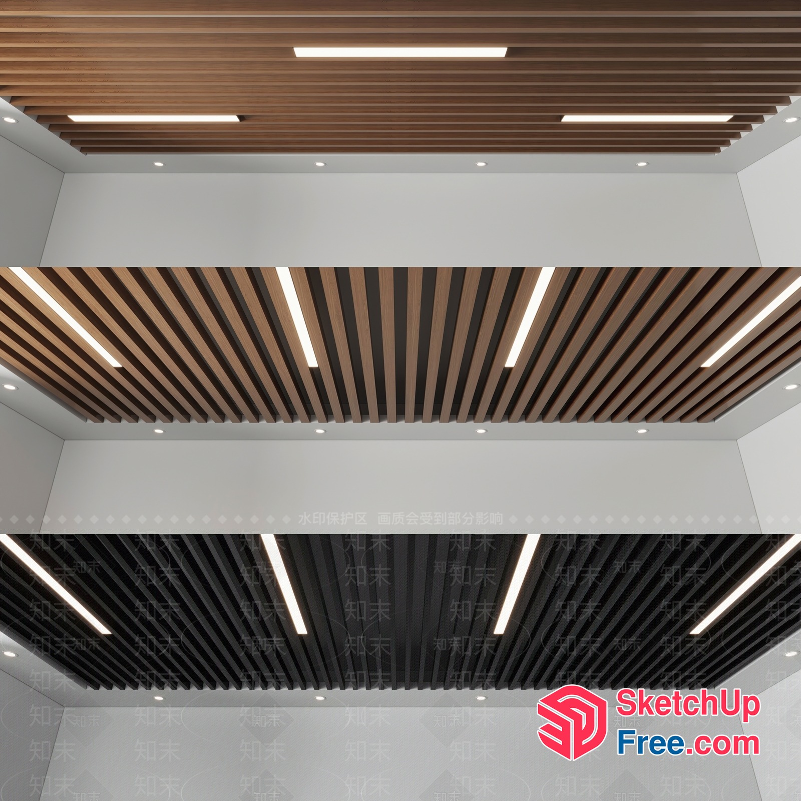 Modern Ceiling Design With Wooden Beams And Lights 3D SketchUp File