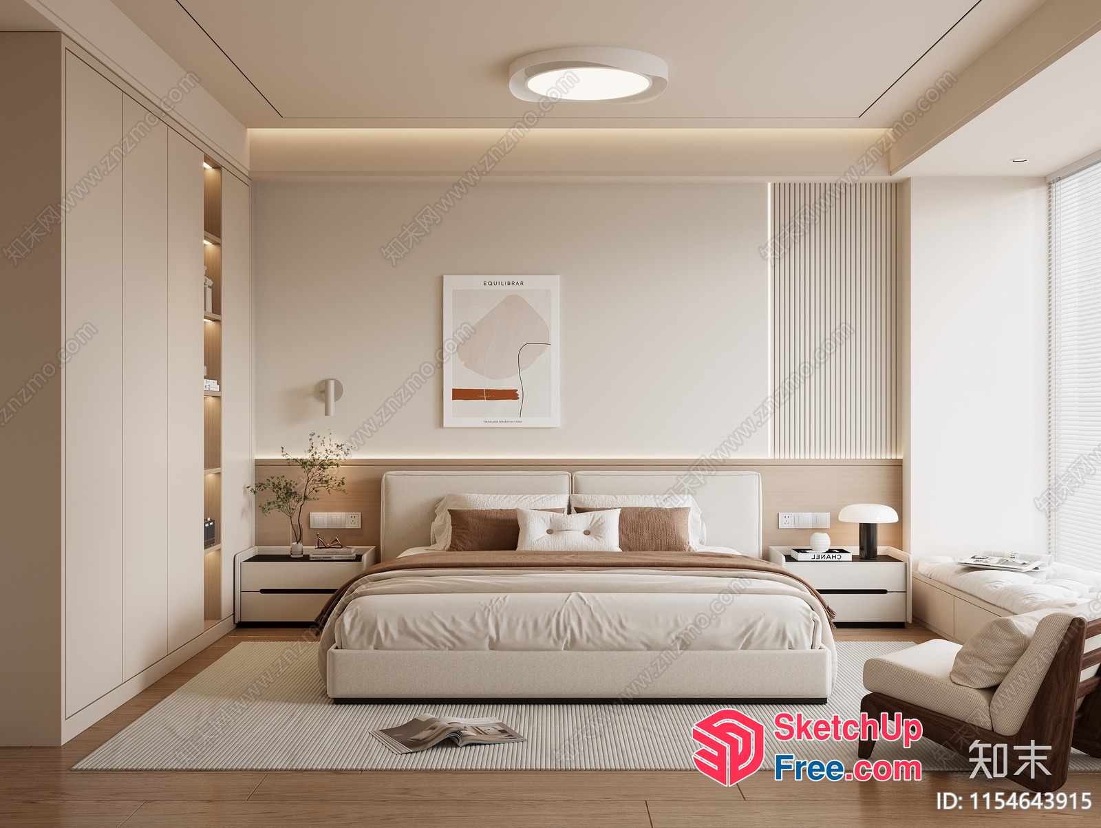Modern Minimalist Bedroom Interior 3D SketchUp File