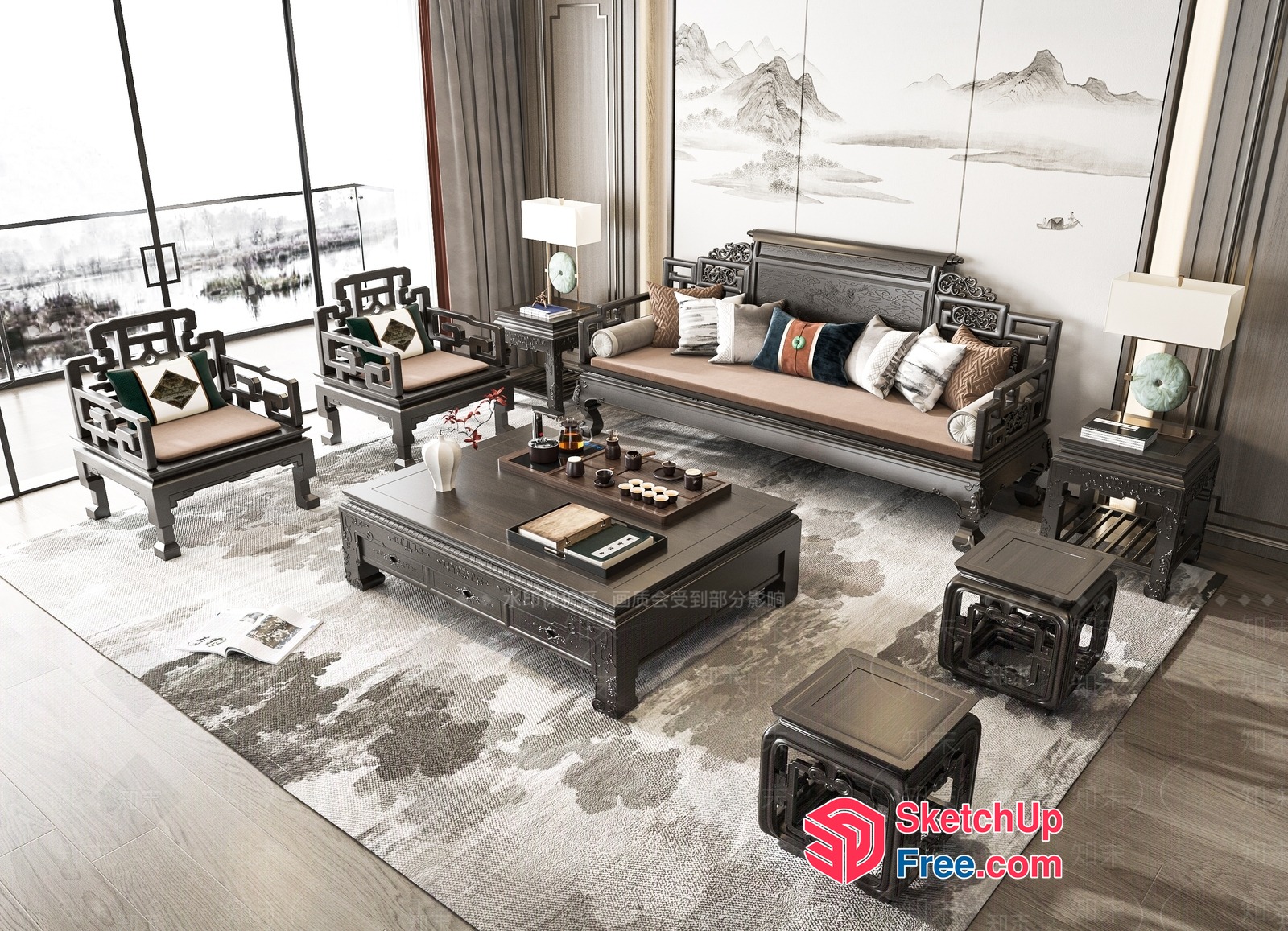 Elegant Oriental Living Room Decor 3D SketchUp File