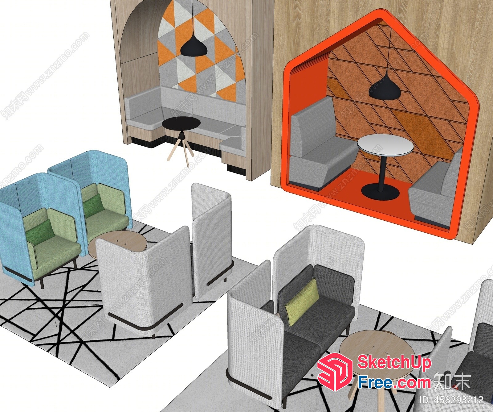 Modern Office Furniture Arrangement 3D SketchUp File