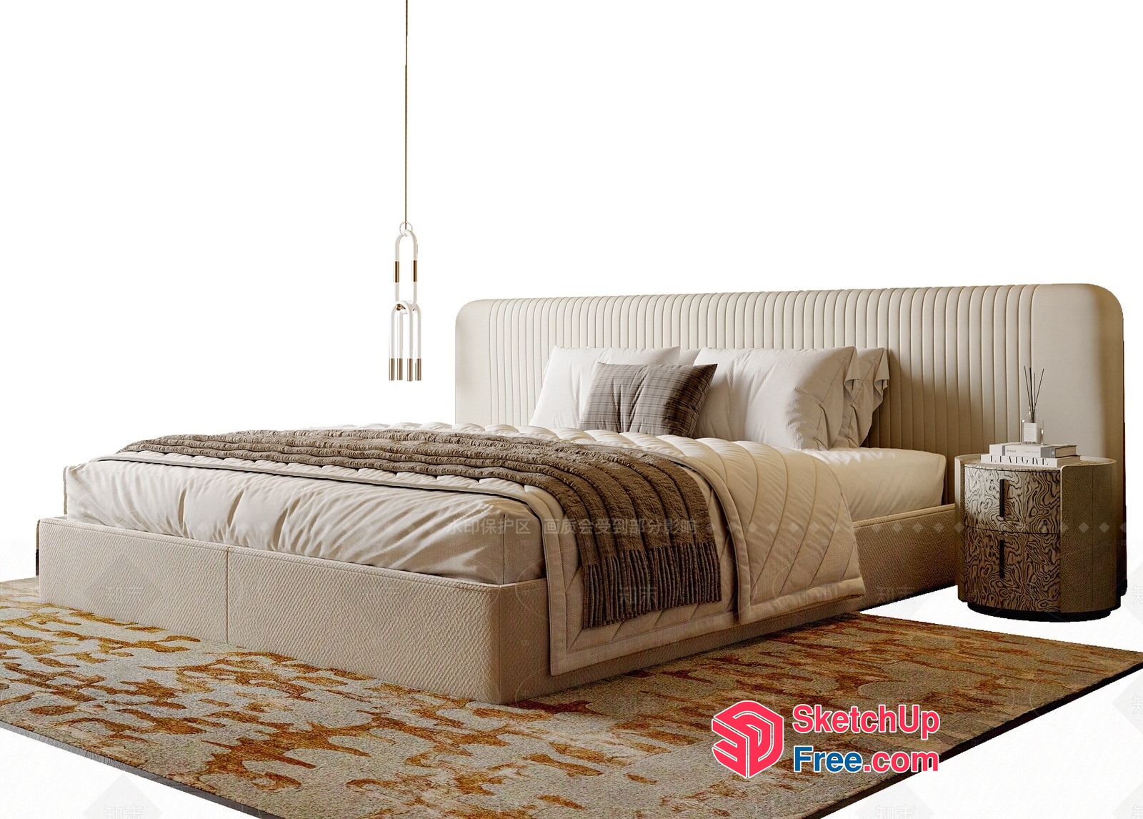 Modern Creamy Style Bedroom Furniture Set 3D SketchUp File