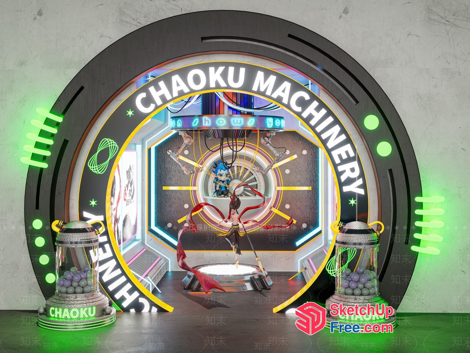 Chaoku Machinery Entrance With Vibrant Neon Lights 3D SketchUp File