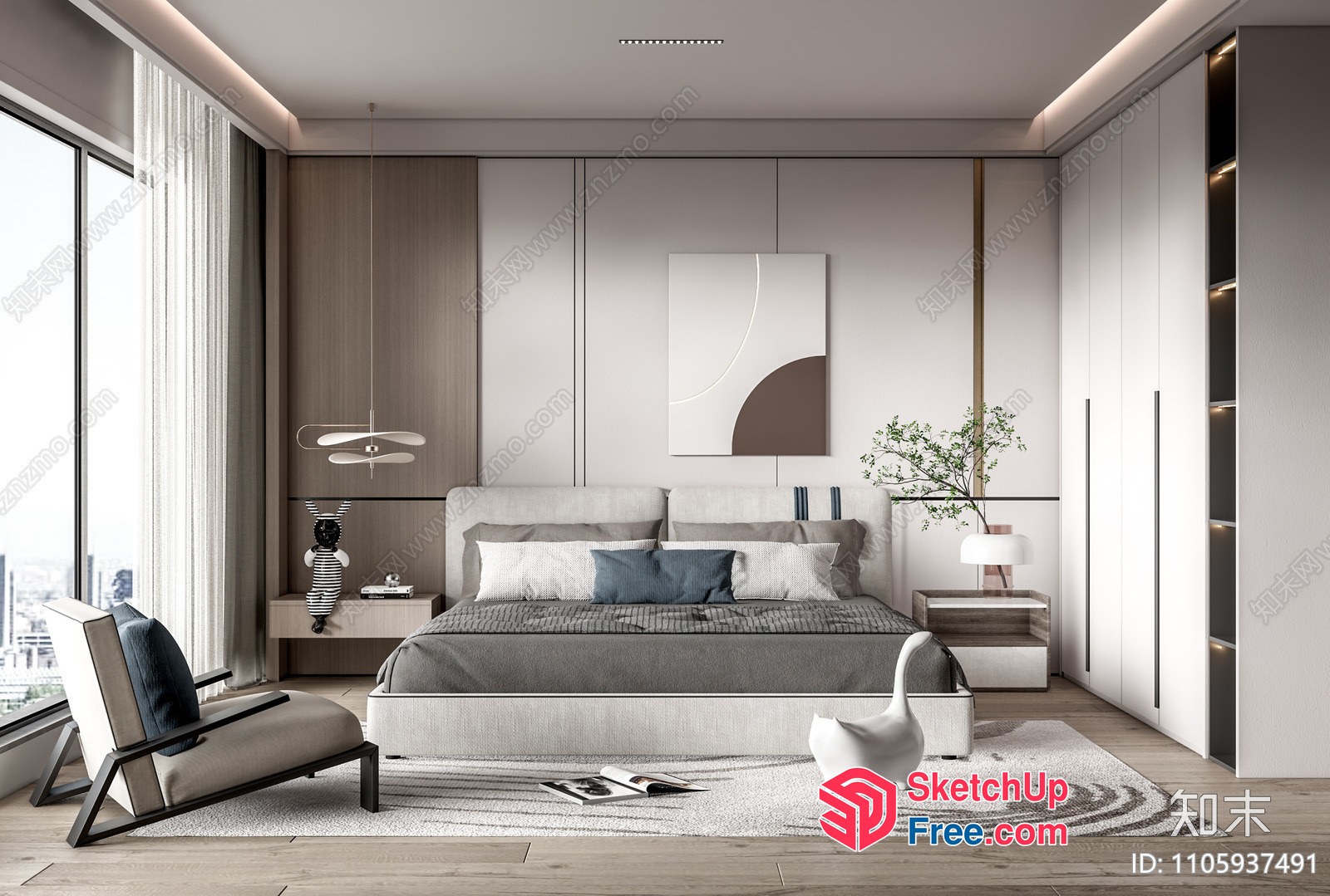 Modern Minimalist Bedroom With Neutral Color Palette 3D SketchUp File