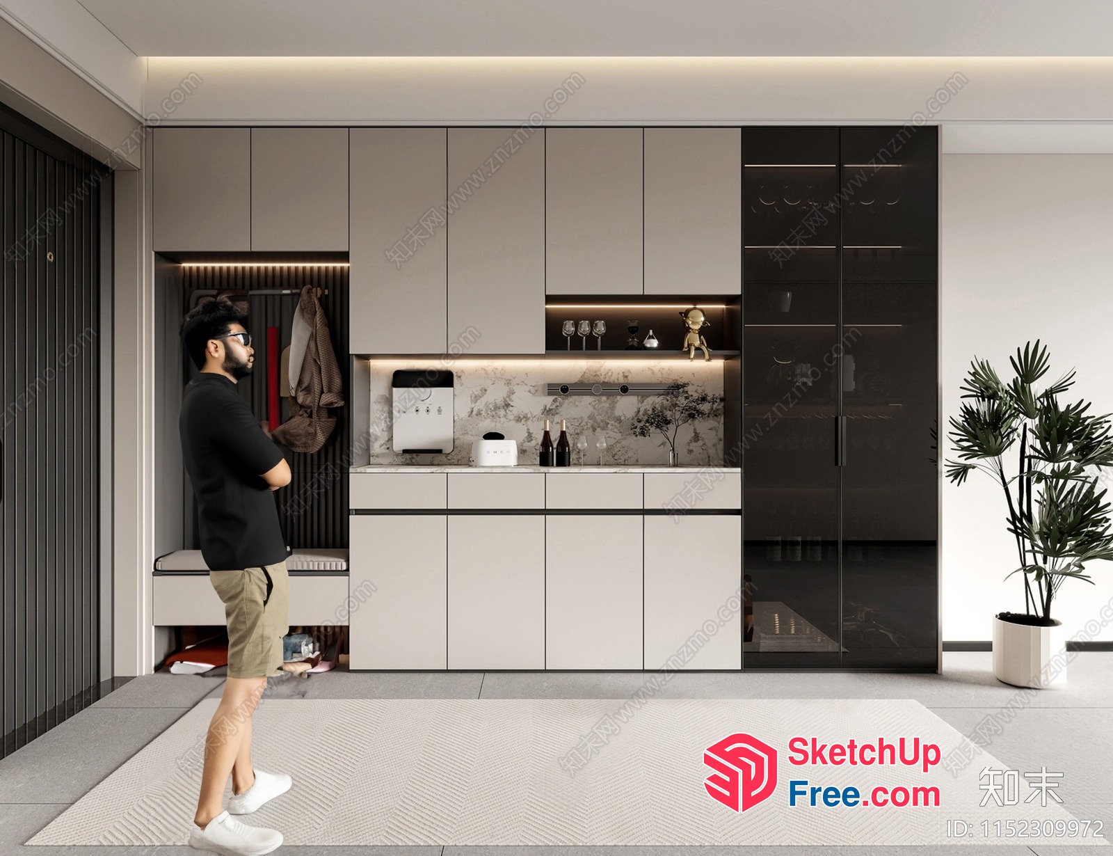 Man Standing In Front Of A Modern Kitchen 3D SketchUp File