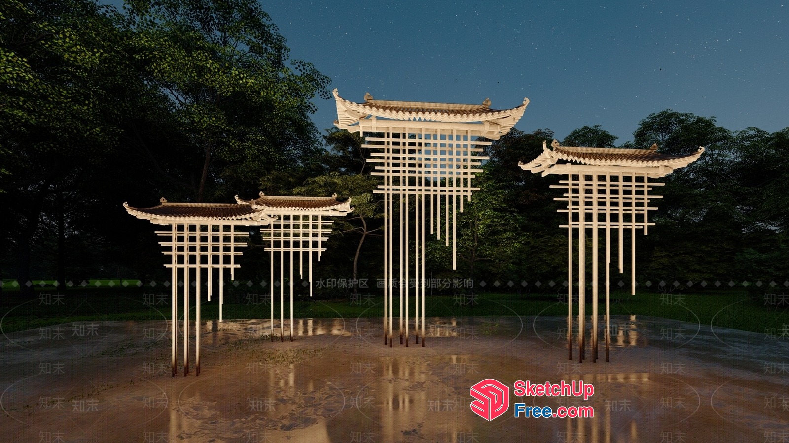Asian-Inspired Pillars And Roof Synthesis 3D SketchUp File