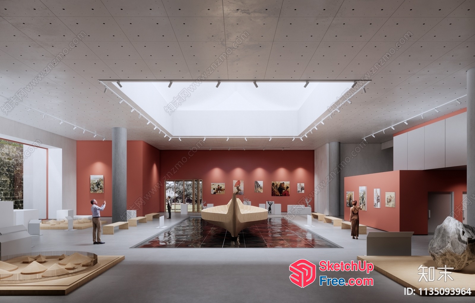 Modern Art Gallery With Unique Sculpture And Painting Display 3D SketchUp File