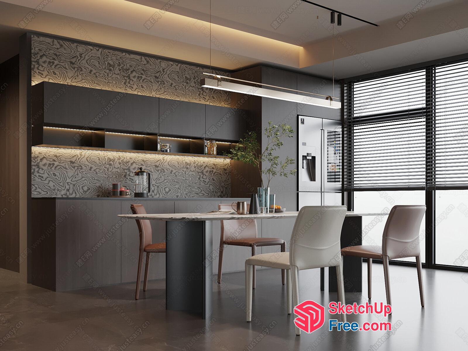 Modern Minimalist Dining Room With Sleek Lighting 3D SketchUp File