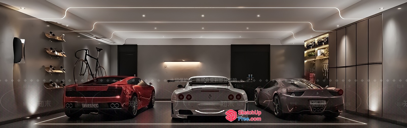 Sleek Modern Garage With High-End Sports Cars 3D SketchUp File