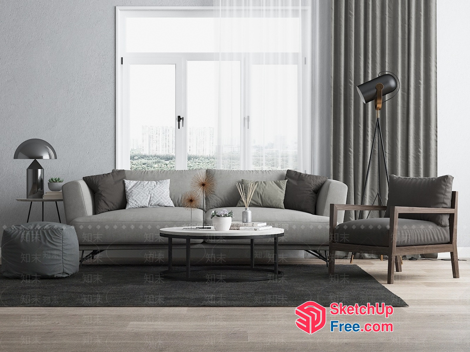 Modern Gray Living Room With Sleek Furniture And Minimalist Decor 3D SketchUp File