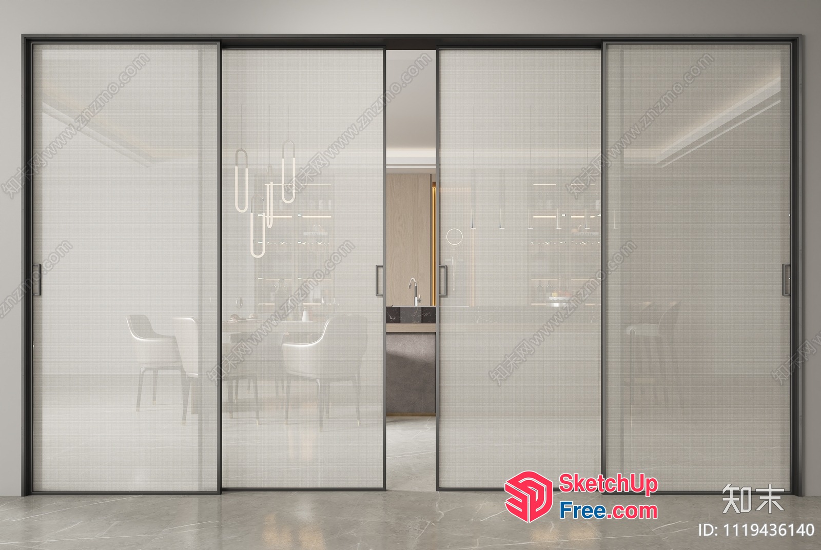 Sleek Modern Glass Sliding Doors 3D SketchUp File