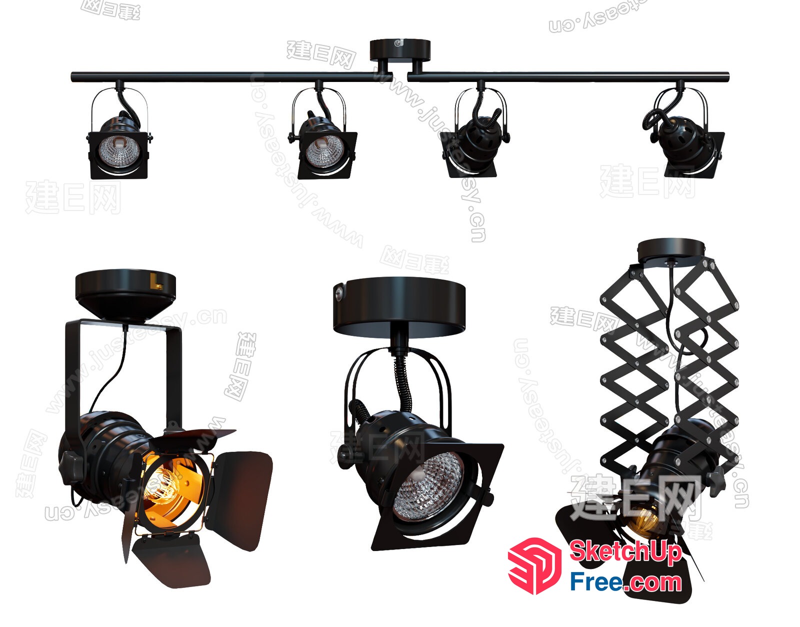 Black Metal Industrial Style Track Lighting Fixtures 3D SketchUp File