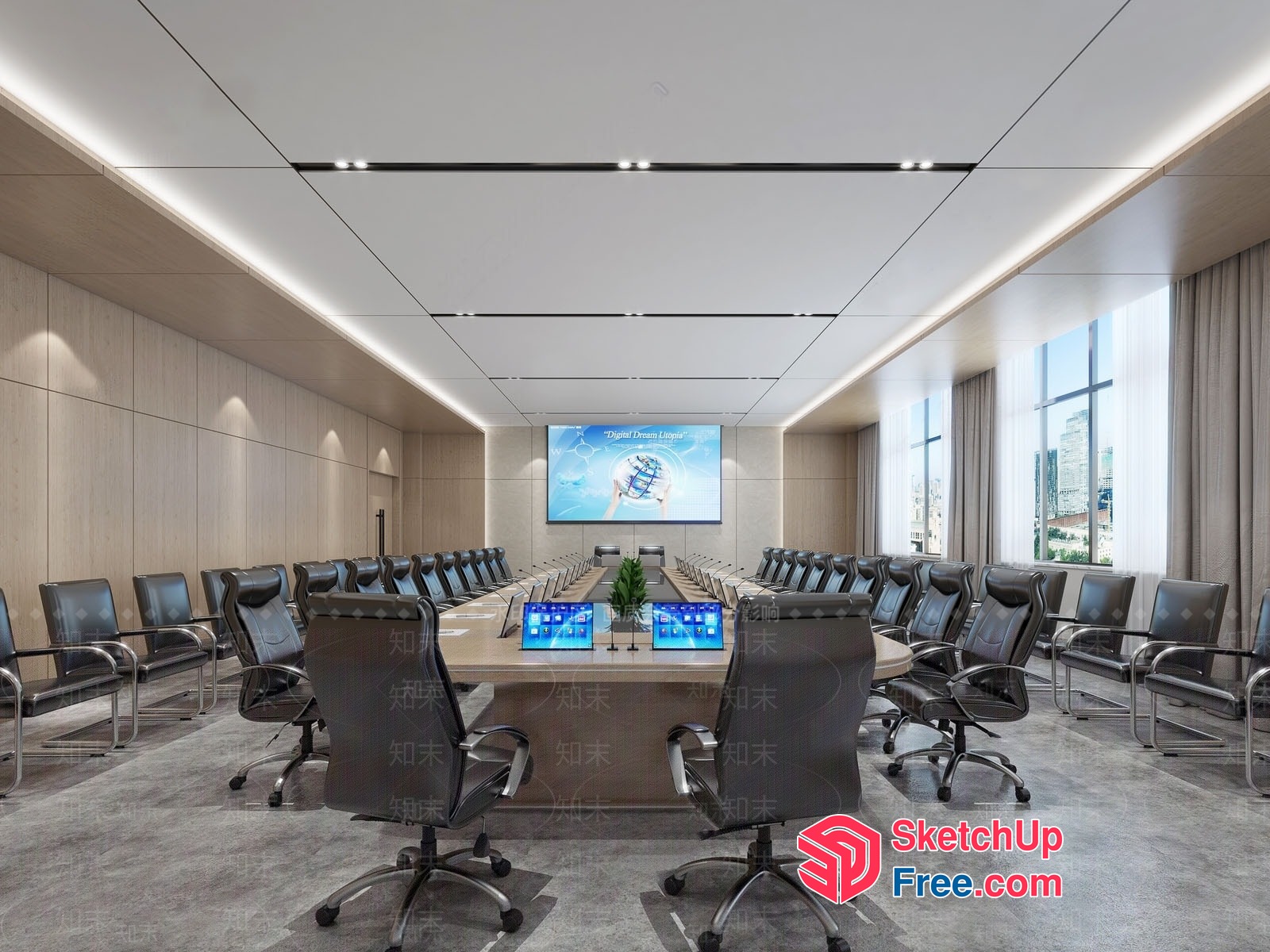 Modern Conference Room With Large Table And Projector 3D SketchUp File