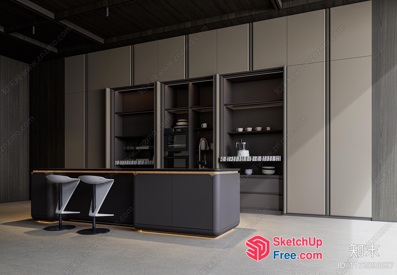 Modern Kitchen Island With Bar Stools 3D SketchUp File