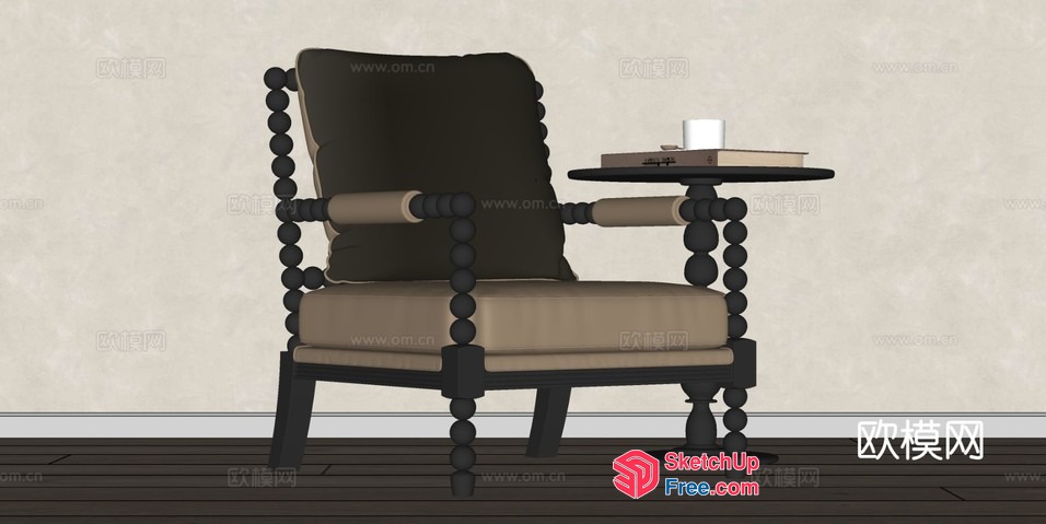 Elegant Dark Brown Armchair With Matching Side Table 3D SketchUp File
