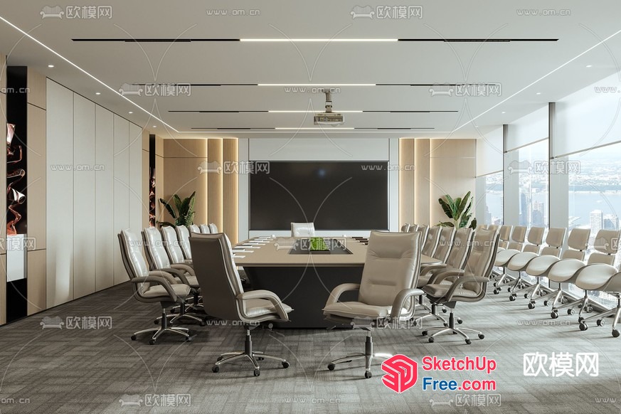 Modern Conference Room With Large Table And Chairs 3D SketchUp File