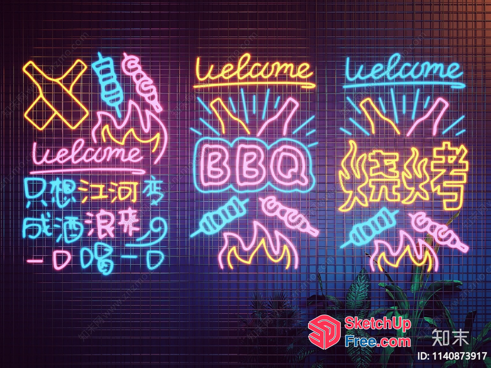 Neon Welcome Signage 3D SketchUp File