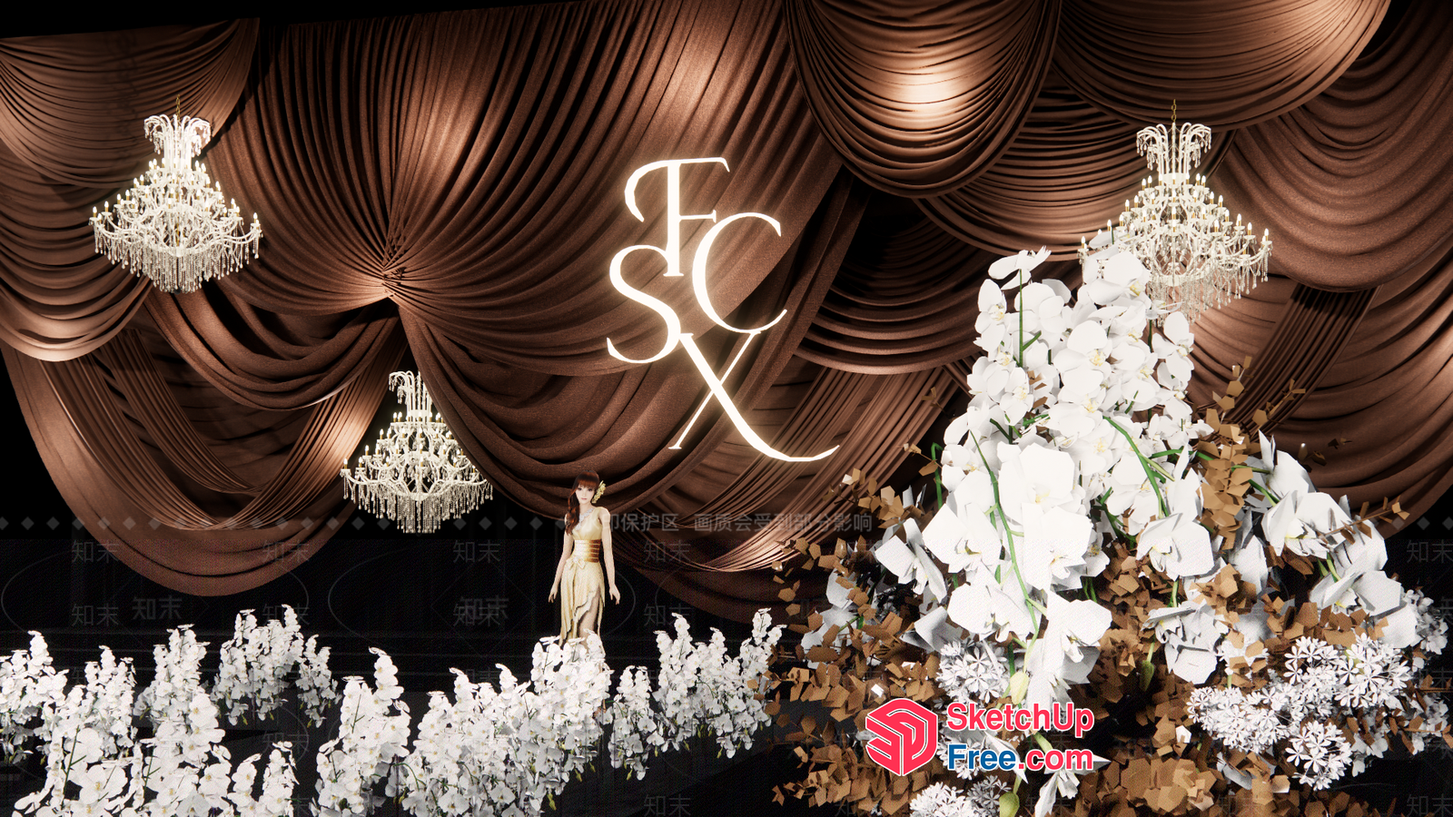 Luxurious Ornate Interior Decor With Elegant Chandeliers 3D SketchUp File