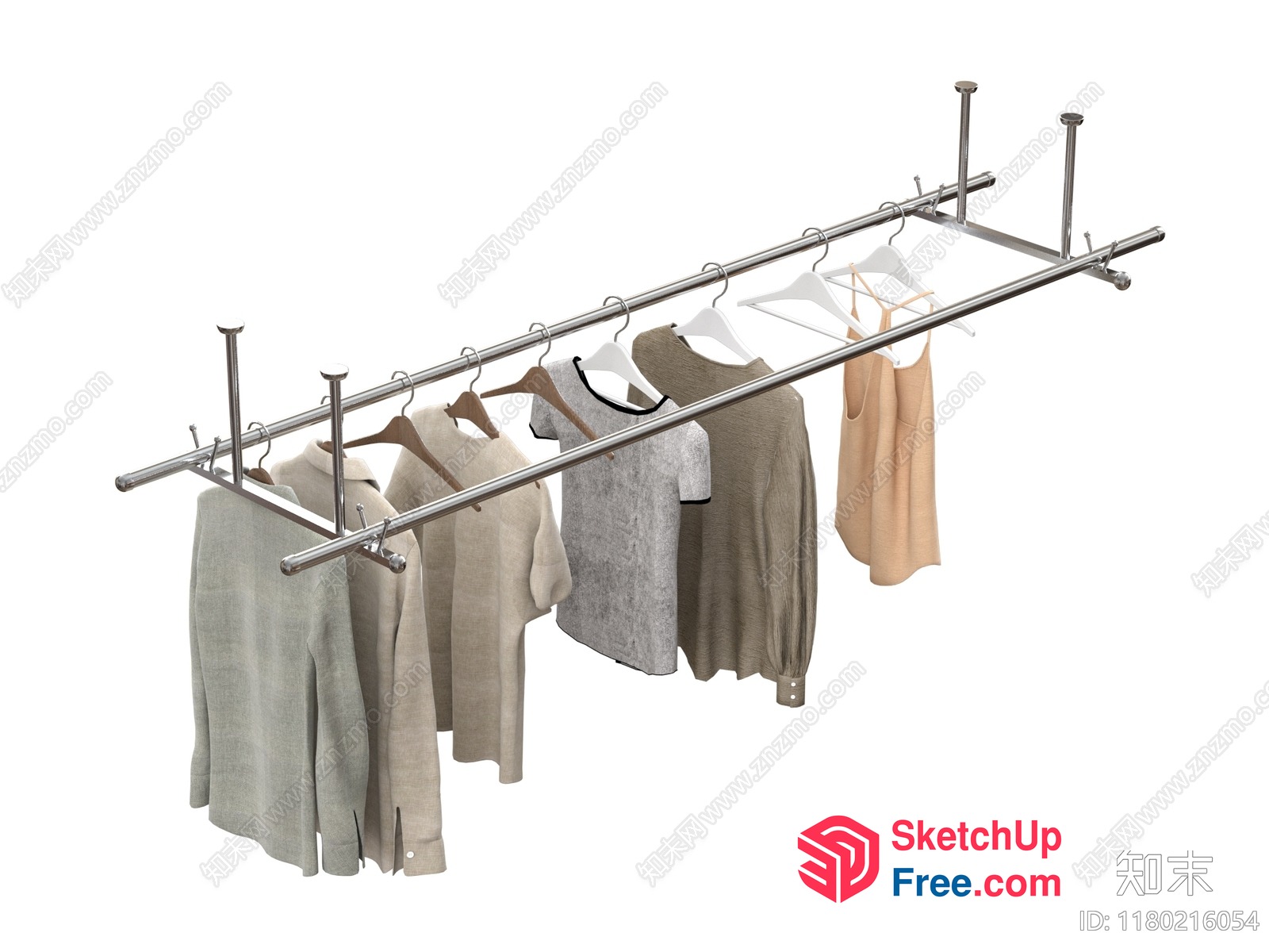 Hanging Clothes Rack With Multiple Rods And Hooks 3D SketchUp File