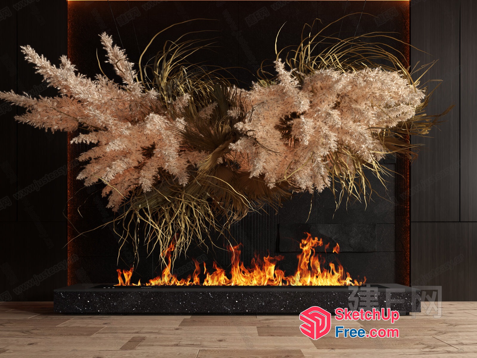 Modern Fireplace With Decorative Arrangement 3D SketchUp File