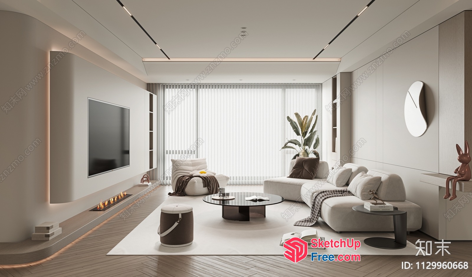 Modern Minimalist Living Room With Natural Light 3D SketchUp File