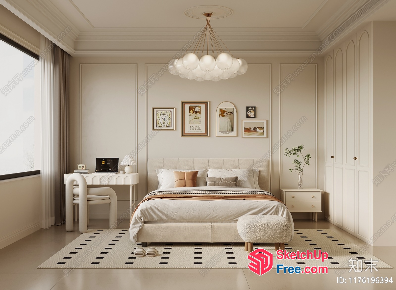 Elegant Creamy Style Bedroom Interior 3D SketchUp File