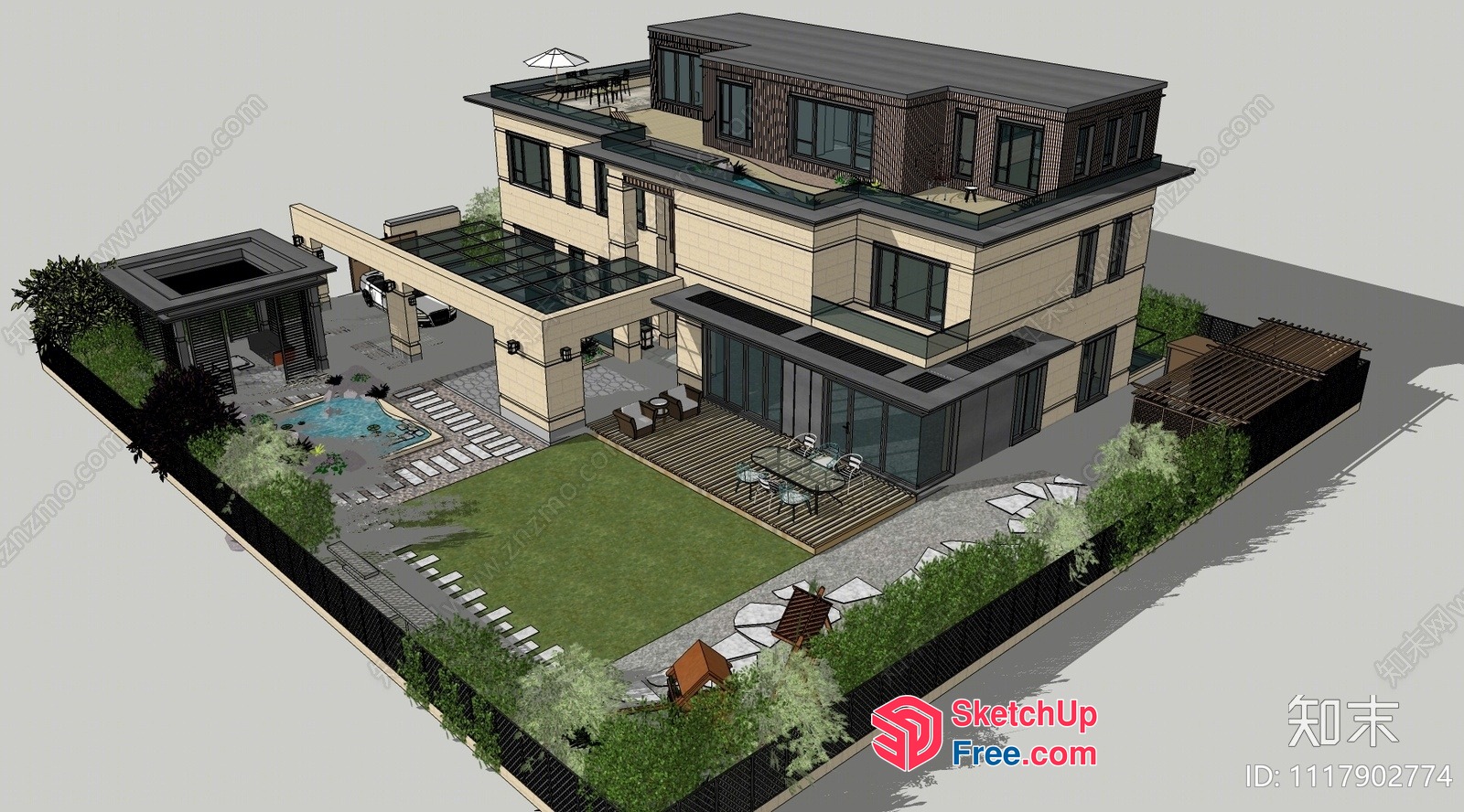 Luxurious Modern Villa With Rooftop Pool And Outdoor Seating 3D SketchUp File