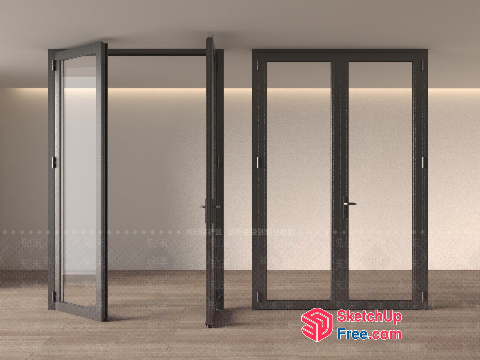Modern Glass Doorway In Empty Room 3D SketchUp File