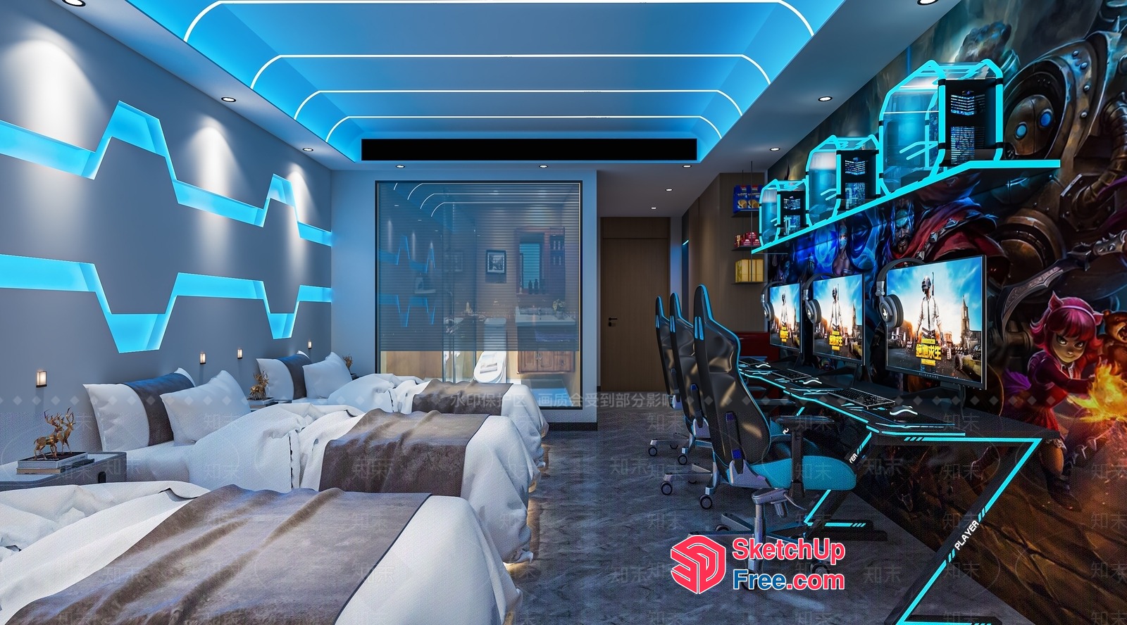 Modern Gaming Room With Futuristic Lighting 3D SketchUp File