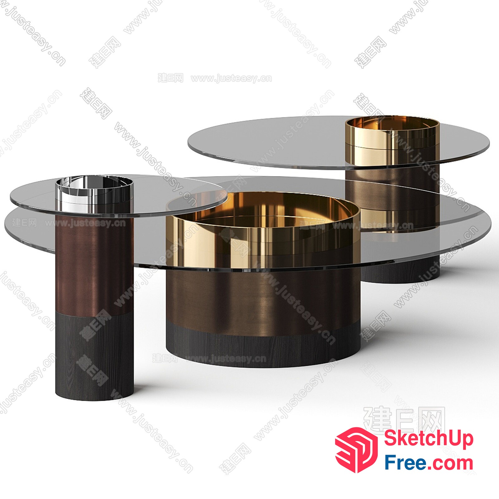 Modern Glass And Metal Coffee Table Set 3D SketchUp File