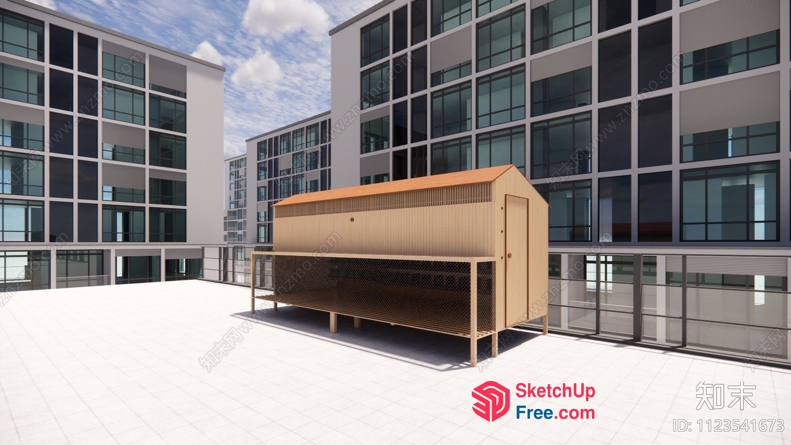 Modern Apartment Complex With Contemporary Architecture And Rooftop 3D SketchUp File