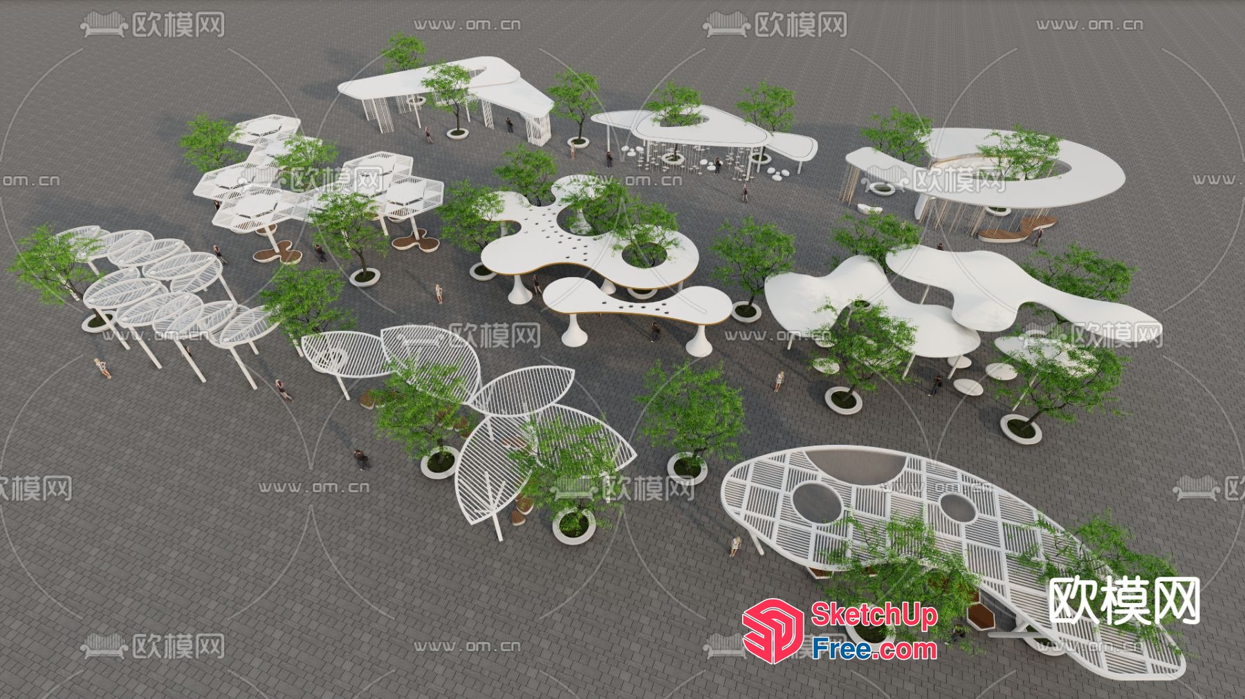 Modern White Outdoor Furniture With Greenery 3D SketchUp File